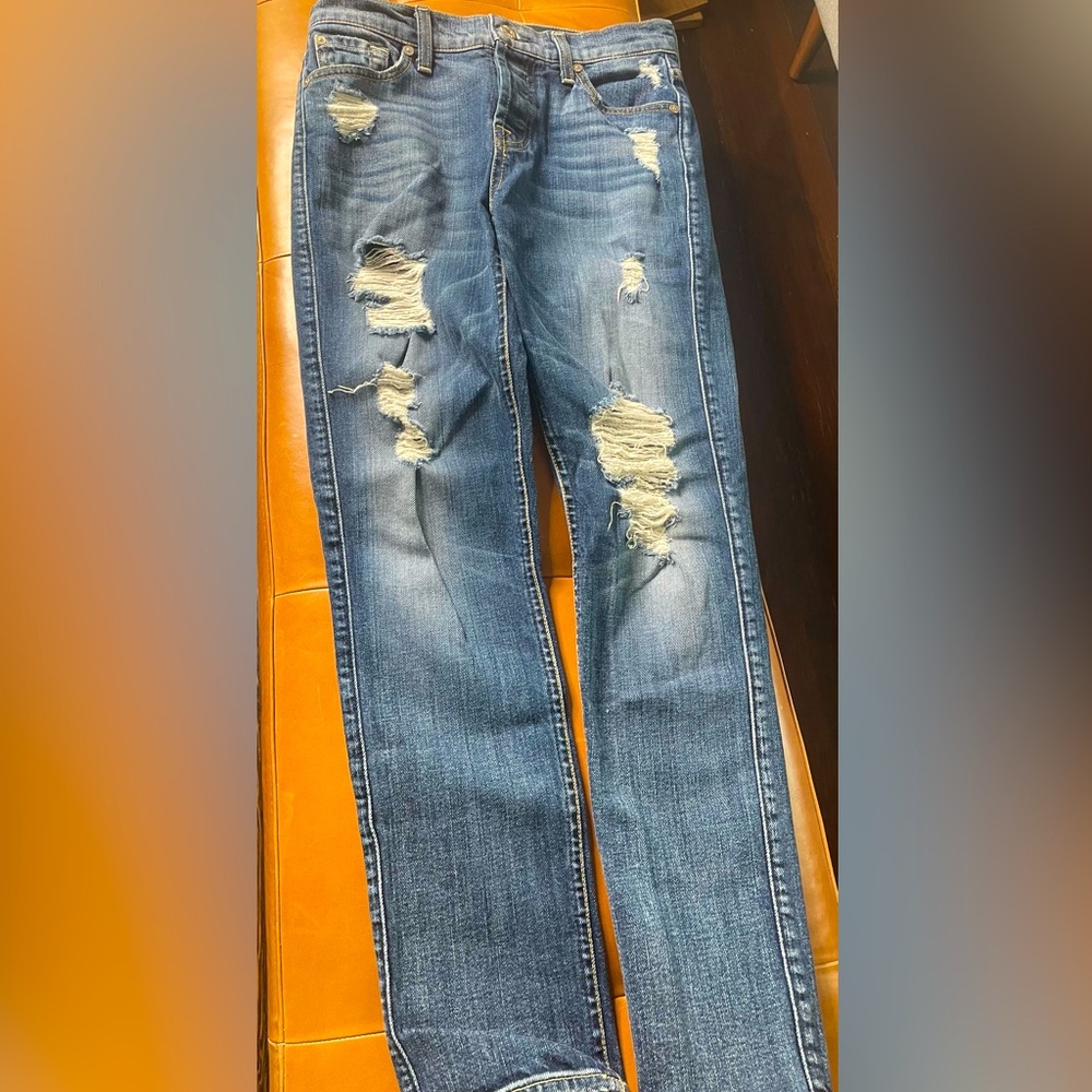 7 for All Mankind- Ripped Straight Leg Jeans - Size 24